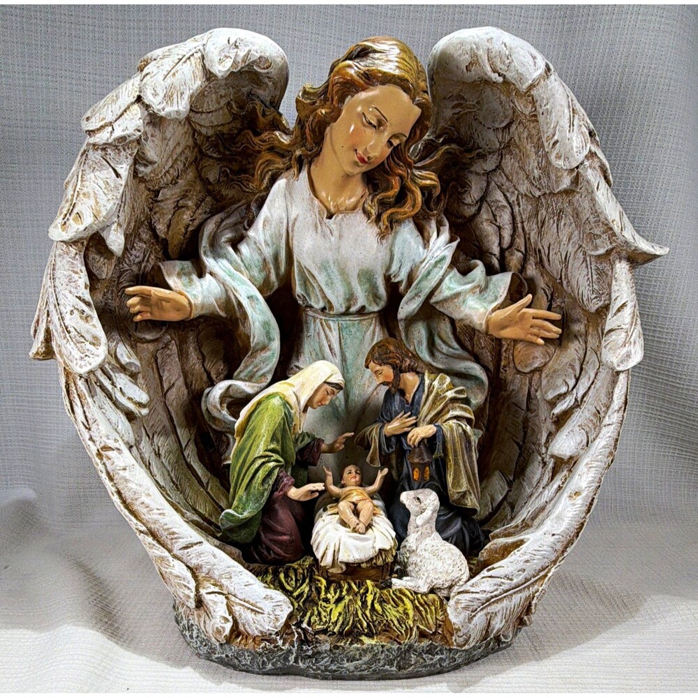 Napco Guardian Angel Holy Family Christmas Nativity Resin Statue 11" No Box